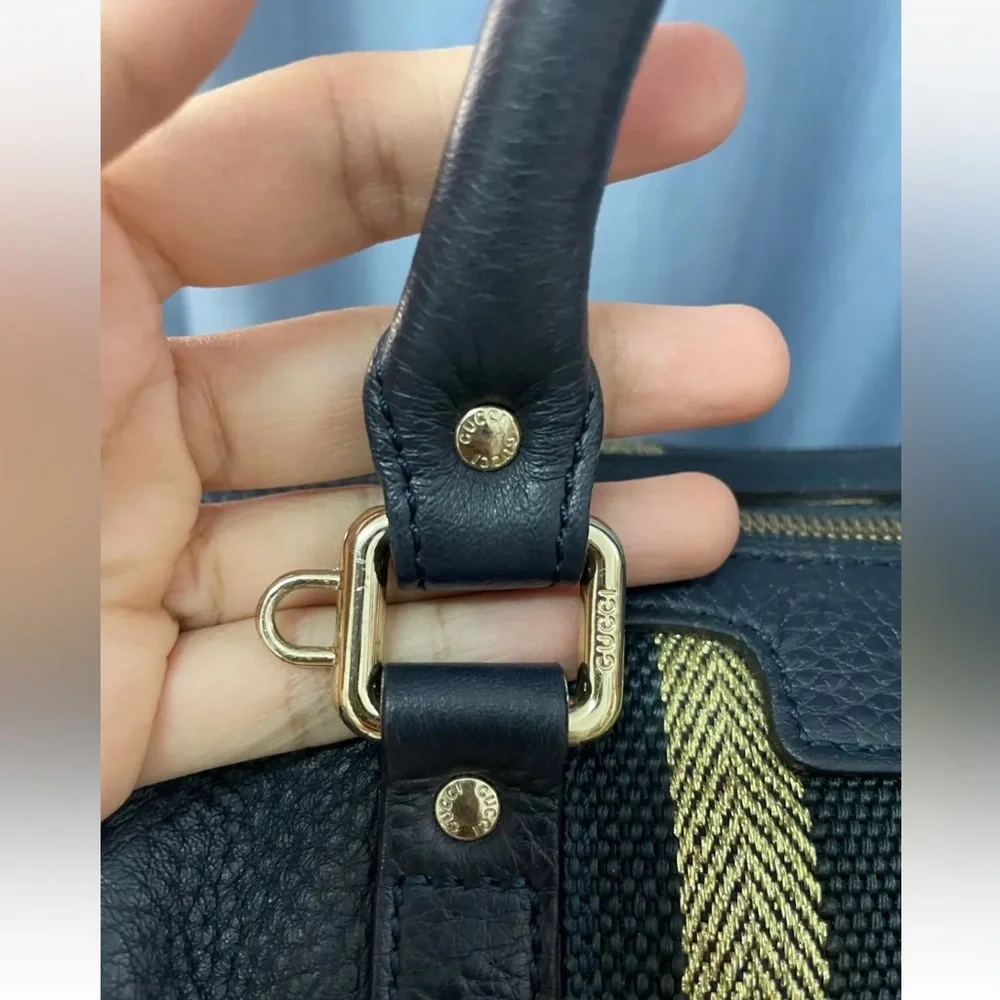 GUCCI Web Boston Striped Bag Leather - Picture 4 of 13
